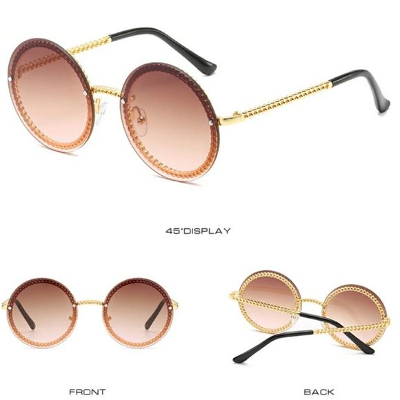 🎅 Round Luxury Sunglasses with Gold Chain Accent - Picture 3 of 8
